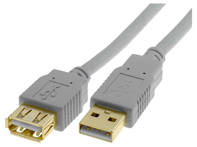 Kabel; USB 2.0; USB-A aansluiting,USB-A-stekker; verguld; 3m Kabel; USB 2.0; USB-A aansluiting,USB-A-stekker; verguld; 3m